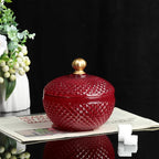Joeyan 12 oz Small Red Glass Jewelry Box Jars with Lid,Embossed Glass Candy Dishes,Diamond Faceted Food Container,Decorative Apothecary Canisters,Colored Kitchen Bathroom Buffet Storage Organizer