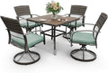 Pamapic 5 Piece Outdoor Dining Set, Rattan Outdoor Patio Furniture Set for Deck Backyard with Plastic-Wood Outdoor Dining Table, 4 Swivel Outdoor Dining Chairs and Removable Cushions (Green)