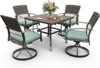 Pamapic 5 Piece Outdoor Dining Set, Rattan Outdoor Patio Furniture Set for Deck Backyard with Plastic-Wood Outdoor Dining Table, 4 Swivel Outdoor Dining Chairs and Removable Cushions (Green)