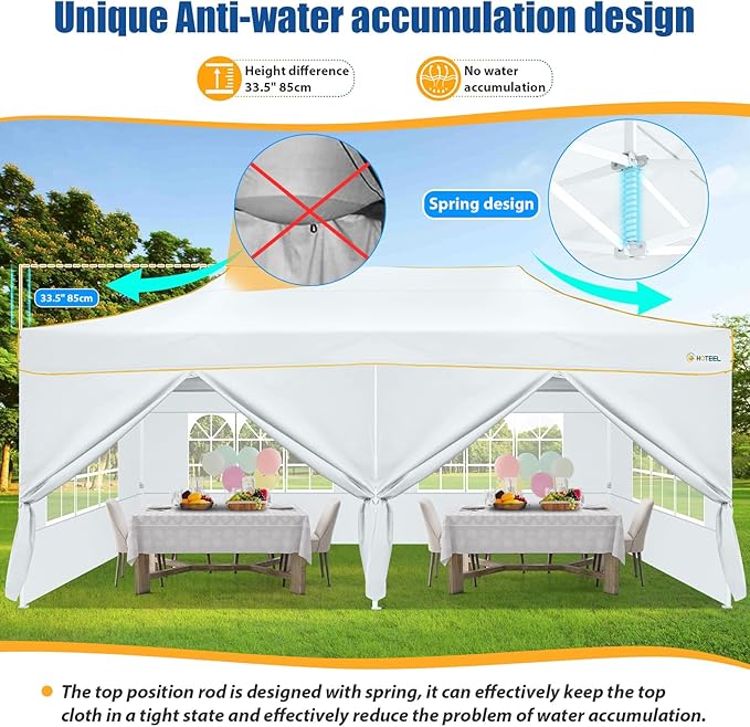 HOTEEL 13x26 Pop up Canopy Tent for Parties, Heavy Duty Easy Setup Tent with 6 Sidewalls, Outdoor Commercial Instant Gazebo for Wedding Event, with Roller Bag & Sand Bags, White(Hexagonal Frame)