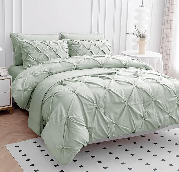LANE LINEN Bed in a Bag Set for Split King Mattress, Soft 8 Piece Split King Bedding Set with 1 King Comforter, 1 King Size Flat Sheet, 2 Twin XL Fitted Sheets, 2 Pillowcases & 2 Shams - Mineral