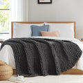 L'AGRATY Chunky Knit Blanket Throw: 80''x90'' Chenille Chunky Knitted Throw Blanket for Bed Couch - Handmade Thick Big Cable Knit Blanket - Large Chunky Crochet Blanket for Home Decor(Dark Grey)