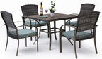 Pamapic 5 Piece Patio Dining Set, Green, Weather Resistant PE Rattan Table and Chairs, Comfortable Cushions, Easy Maintenance