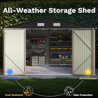 Patiowell 10x14 FT Outdoor Storage Shed, Large Metal Garden Shed with Lockable Door and Sloping Roof, Outside Steel Utility Tool Sheds for Backyard Lawn Garden Patio, Brown