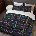 Sunnycitron Cartoon Cat Bedding Full size Black Cat Comforter Gradient Line Bedding set 3D Neon Cat Comforter Cute Cat Bed Set Black Cat Quilt set for Teens Kids Boys Girls Adults