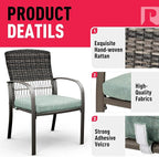 Pamapic 7 Piece Outdoor Dining Set, Rattan Outdoor Patio Furniture Set for Backyard with Iron Outdoor Dining Table, 4 Swivel Deck Chairs, 2 Wicker Chairs and Removable Cushions (Green)