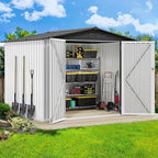 DWVO 8x6ft Metal Outdoor Storage Shed, Waterproof Tool Shed Heavy-Duty Storage Unit with Lockable Door and Vents, Ideal for Bicycles, Tools, Lawnmowers, Backyards, Patios, Lawns - White