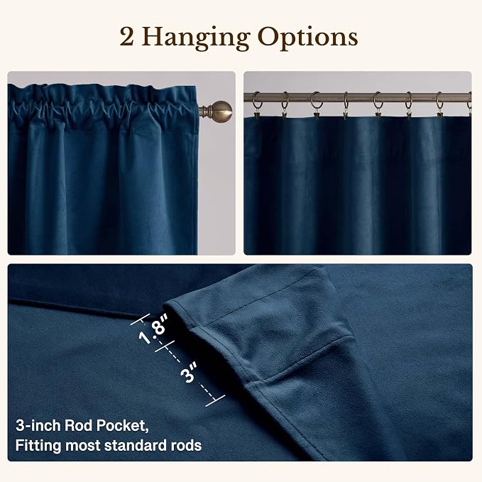 Navy Blue Valance for Windows Scalloped 52x18 Inch 1 Panel | Kitchen Valance Curtains for Small Windows, Classic Rod Pocket Window Drapes for Dining Room, Bathroom, Basement
