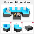 Pamapic 7-Piece Outdoor Furniture,All-Weather Wicker Modular Sectional Sofa with Patio Crystal Coffee Table, Adjustable Reclining Sectional Couch with Washable Removable Cushion Covers, Light Blue