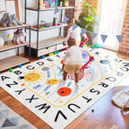 Soft ABC Kids Rug,110.2x78.7 in Washable Large Classroom Rug,Non-Slip Educational Kids Room Rug,Cute Solar System Playroom Area Rug for Classroom Playroom Bedroom Kids Room Decor