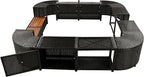 Outdoor Spa Surround Set Patio Furniture with Storage Space, Wood Seatings and Waterproof Cushions, Quadrilateral Rattan Sectional Sofa, for Backyard Deck Poolside, Onesize, Grey