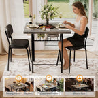 VINGLI Dining Table Set for 2, Small Kitchen Table Set with Upholstered Chairs, 3-Piece Dining Set with Storage Rack, Wood Dining Room Set with Metal Legs for Small Spaces, Living Room, Grey