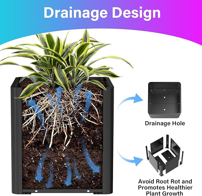 Metal Square Planter Box, Galvanized Steel Planters for Outdoor Plants, 20"x 20"x 21" Black Large Outdoor Planters with Drainage Hole for Porch/Patio/Garden
