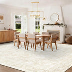 10x14 Area Rugs for Living Room: Washable Large Vintage Floral Rug Low Pile Non-Slip Boho Carpet for Bedroom Dining Home Office (Beige, 10'x14')