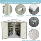 Greesum 8×10FT Outdoor Storage Shed, Metal Patio Storaged Sheds with Lockable Doors, Sheds & Outdoor Storage for Bike, Backyard, Pool and Garden, Gray