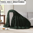 L'AGRATY Chunky Knit Blanket Throw - Soft Chunky Throw Blanket 40x50: 100% Hand Kintted Chenile Crochet Throw Blanket for Couch - Large Cable Knit Chunky Blanket for Home Decor(Olive Green)