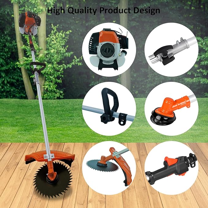 52cc Gas Weed Wacke, 6 in 1 Weed Eater 2-Stroke Gas String Trimmer Brush Cutter Gas Grass Trimmer Lawn Mower Grass Cutter