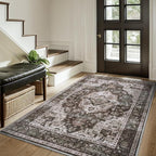 AMOAMI-3X5 Area Rug-Soft Washable Vintage Throw Accent Rugs for Living Room, Entryway, Bedroom, Kitchen, Bathroom, Laundry Room, Kitchen, Bathroom, Bedside, No Slip Brick/Brown