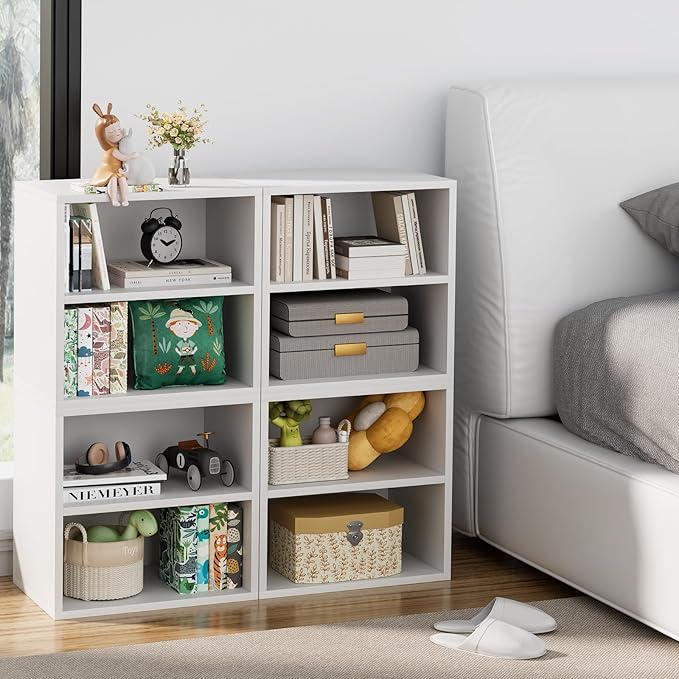 Storage Cube 2 Tiers White Stackable Storage Shelf, Cubby Organizer Wooden Display Shelf Closet Organizer,Modern Cubical Bookcase Compact Storage Cabinet for Living Room Bedroom Office