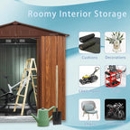 6 x 6 FT Outdoor Storage Shed, Metal Garden Shed with Floor Frame, Tool Shed Outdoor Storage with Lockable Sliding Doors & Window & Air Vents, Storage House Waterproof for Backyard, Lawn, Coffee