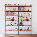 Industrial Ladder Shelf Bookcase, Wall Mounted Rustic Bookshelf, Retro Wood Metal Pipe Industrial Shelves for Living Room(Weathered Brown, 6 Tier - 10" D x 70" W x 82.5" H)