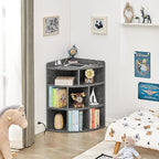 Vecelo Corner Cabinet with Charging Station, 3-Tier Cube Storage Organizer with USB Ports and Outlets, Triangle Bookcases with 8 Cubbies for Playroom, Bedroom, Living Room, Grey