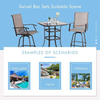 Shintenchi Patio Swivel Bar Set, All Weather Textile Fabric Outdoor High Stool Bistro Set with 2 Bar Chairs and Glass Table for Home, Backyard, Garden, Lawn, Porch (Brown), 3 Pieces