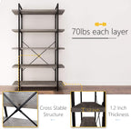 45MinST 5-Tier Vintage Industrial Style Bookcase/Metal and Wood Bookshelf Furniture for Collection, Gray Oak, 3/4/5 Tier (5-Tier)