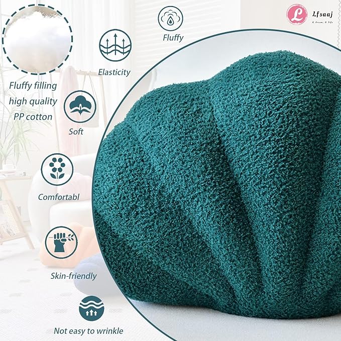 Emerald Green Seashell Throw Pillows, Shell Shaped Throw Pillows, 13 Inch Soft Home Decorative Pillow Plush Cushion for Bed Couch Living Sofa Room Decor Accent Throw Pillow