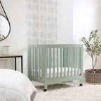 Babyletto Origami Mini Portable Crib Folding with Wheels in Light Sage, 2 Adjustable Mattress Positions, Greenguard Gold Certified