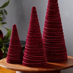 Your Heart's Content Set of 3 Burgundy Velvet Trees, Luxurious Handcrafted Home Decor, Valentine Tabletop Tree, Bookshelf Office, Winter Mantel Accents, Elegant Charm Gift for (Burgundy)