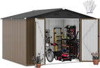 DWVO 10x8FT Outdoor Storage Shed, Spacious Metal Tool Shed with Lockable Doors & Ventilation for Patio, Lawn, and Backyard, Ideal for Storing Garden Equipment, Lawnmowers, and Bicycles, Brown
