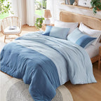 Blue Full/Queen Comforter Set - Modern Soft Farmhouse Comforter Sets for Men, Masculine Colorblock Pattern Bedding Set for All Season, 3 Pieces includes 1 Comforter, 2 Shams (90"x 90")
