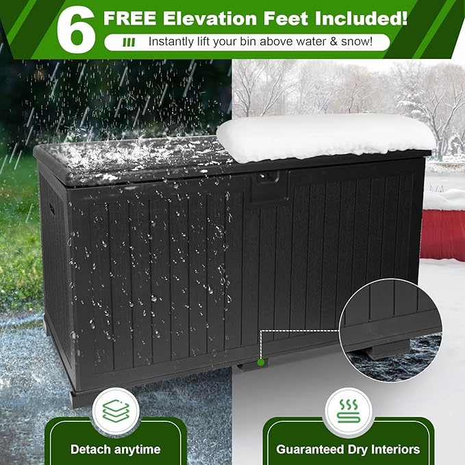 230 Gallon Outdoor Storage Box Waterproof, Extra Large Plastic Outside Deck Box Weatherproof, Resin Patio Storage Bin with Lock and Lids for Cushion, Black