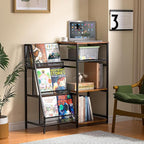 Vintage Bookshelf, Wooden Kids Bookshelf with 3-Tier Ladder Book Display Rack, Small Book Shelf Library Bookcase Storage Organizer, Short Wide Small Bookshelf Bookcase for HomeOffice