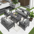 Solaste Aluminum Patio Furniture Set,5 Pieces Modern Outdoor Conversation Set Sectional Sofa with Upgrade Cushion and Dining Table, Grey