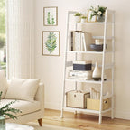 4-Tier Bamboo Bookshelf Ladder Shelf Book Shelf Bookcase Freestanding Storage Rack Plant Stand for Bedroom, Living Room, Bathroom, Small Space, Light white
