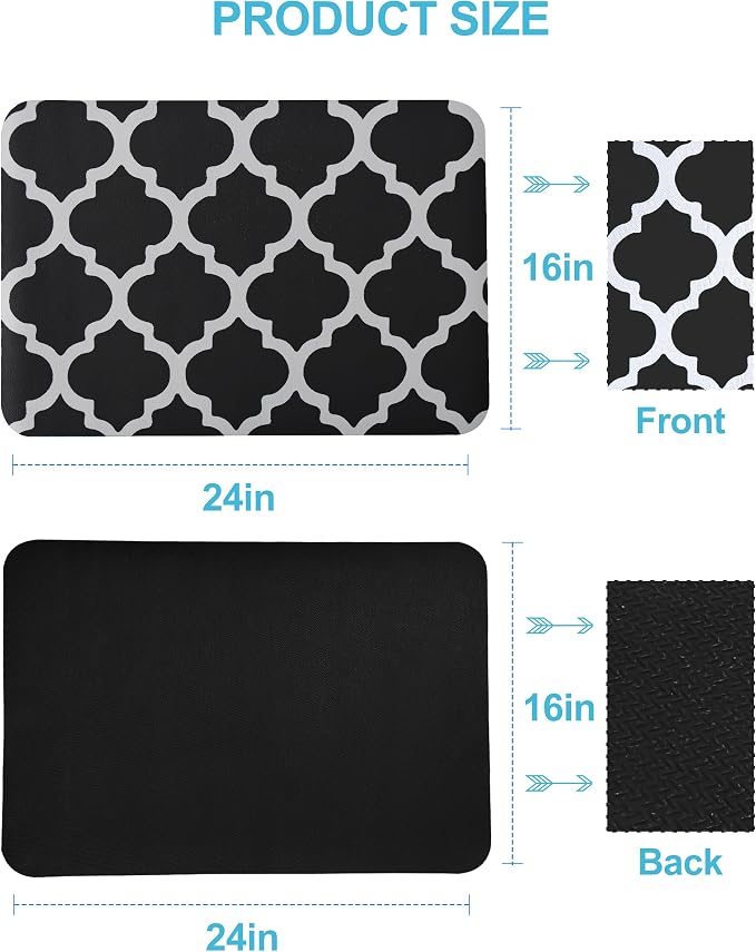 Dish Drying Mat for Kitchen Counter, 16x24 Rubber Backed (Black Trellis) | Hide Stain Anti Absorbent for Kitchen Counter, Non-slip Drying Mat for Coffee Machine Dish Rack