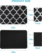 Dish Drying Mat for Kitchen Counter, 16x24 Rubber Backed (Black Trellis) | Hide Stain Anti Absorbent for Kitchen Counter, Non-slip Drying Mat for Coffee Machine Dish Rack
