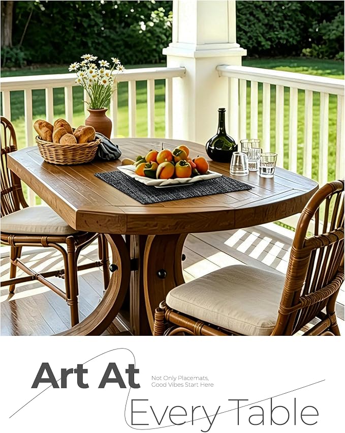 Leetaltree Black and Grey Woven Placemats Set of 4 - Heat Resistant Non-Slip Place mats for Dining Table, Washable Durable PVC Vinyl Woven Table Mats(Black & Grey, 4)
