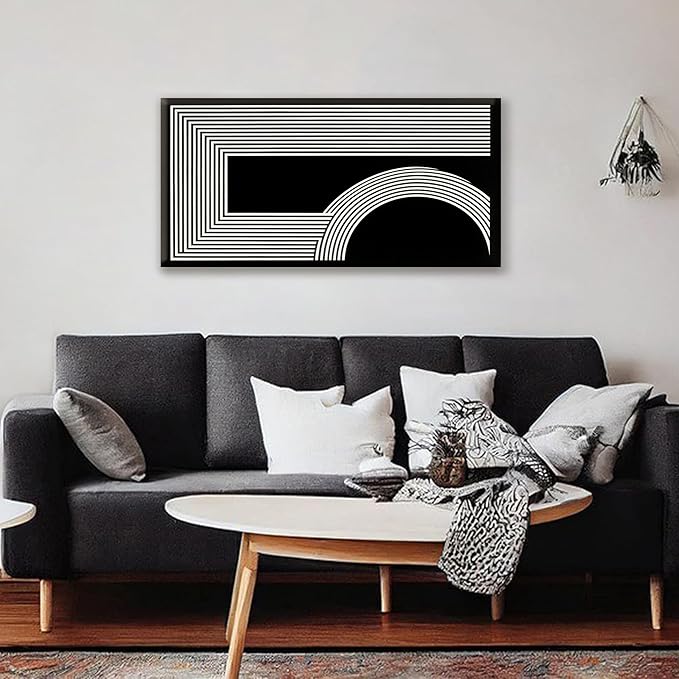 Abstract Wall Art Modern Canvas Art Wall Decor Minimalist Wall Art Geometric Line Canvas Artwork Print Paintings Black And White Wall Art Modern Picture For Bedroom Art Office Home Wall Decor 20"X 40"