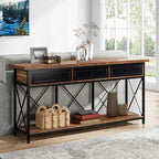 Tribesigns 70.8" Console Table with 3 Drawers, Farmhouse Entryway Table with Storage Shelf, Narrow Long Sofa Foyer Table for Entryway, Hallway (Brown/Black)