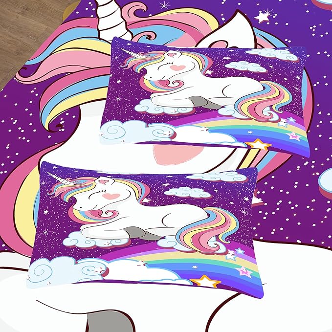 Tailor Shop Unicorn Bedding Sets Twin Size,Purple Unicorn Comforter Sets for Girls Kids Teens with 1 Pillowcase…