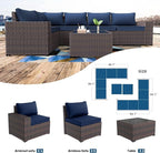 Kullavik 13PCS Outdoor Patio Furniture Set with 43" 55000BTU Gas Propane Fire Pit Table PE Wicker Rattan Sectional Sofa Patio Conversation Sets,Navy blue