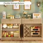 63" Fluted Buffet Sideboard Cabinet with Storage, Buffet Table Coffee Bar Wine Bar Storage Cabinet with Adjustable Shelf for Living Room, Kitchen, Natural