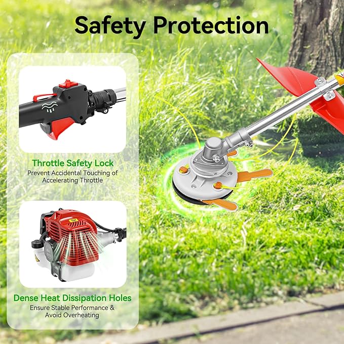 43CC Gas Powered Weed Gas Edger, 1250W Single-Cylinder Air-Cooled 2-Stroke Gasoline Engine Weed Trimmer with 2 Blade Heads, Gas Edger for Garden Lawn Grass Trimmer(8500r/min)