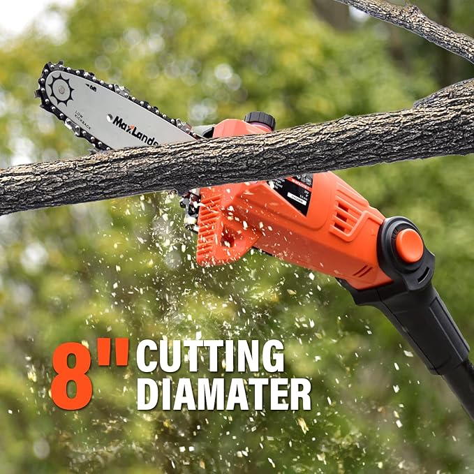 MAXLANDER 8 Inch Cordless Pole Saw, 20V Power Pole Chainsaw for Tree Trimming, Telescoping Electric Tool-free Installation, Adjustable Head Pole Saw with 2.0Ah Battery & Fast Charger