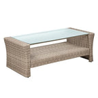 Set, 4 Piece Outdoor Wicker Rattan Sectional Sofa with Glass Table, Ottoman and Soft Cushions, Front Porch Apartment Patio Furniture for Backyard Lawn Garden, Onesize, E-Gray-e