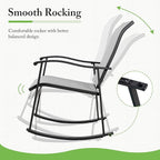Shintenchi 3 Piece Rocking Bistro Set, Outdoor Furniture with Rocker Chairs and Glass coffee table set of 3, Balcony, Porch Furniture for Small Space, Light Gray
