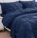 Lane Linen Bedding Comforter Set Full Size, 7 Piece Full Size Bed in a Bag Set, Soft Bedding Sets Full Size, Pintuck Full Bed Set, Full Size Comforter Sets with Sheets, Pillowcases & Shams - Navy Blue